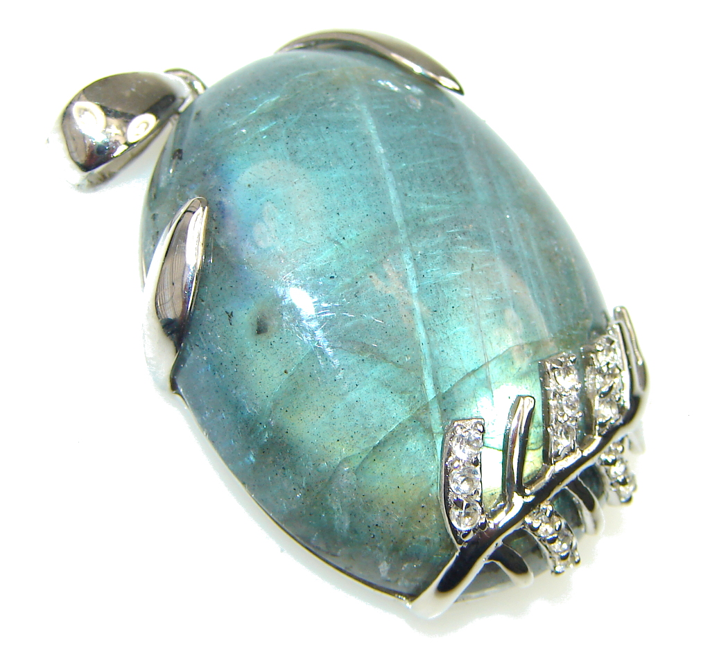 Fancy Design! AAA Blue Labradorite & White Topaz Sterling Silver Pendant