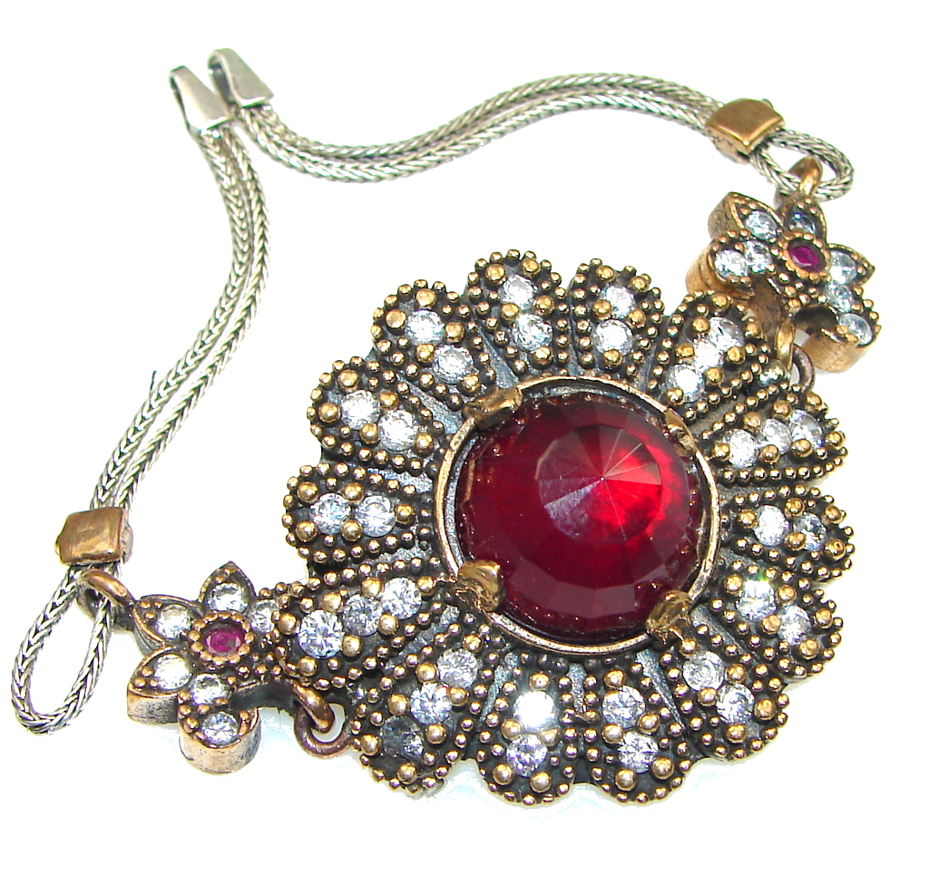 Love Power! Red Garnet Quartz & White Topaz Sterling Silver Bracelet