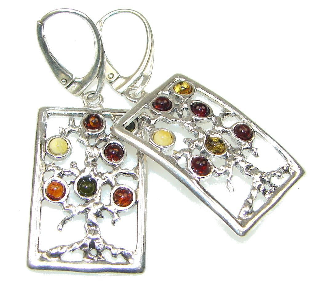 Family Tree! Baltic Polish Amber Sterling Silver earrings