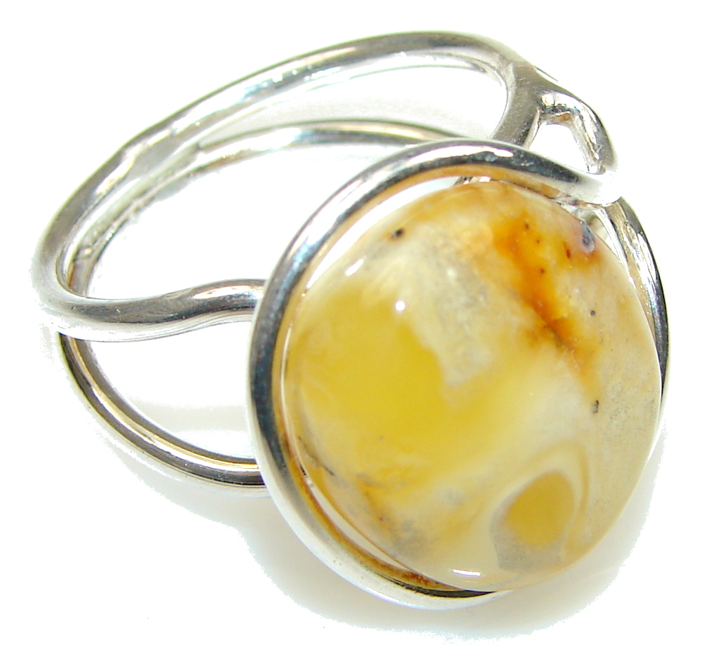 Amazing! Butterscotch Polish Amber Sterling Silver Ring s. 9 - adjustable