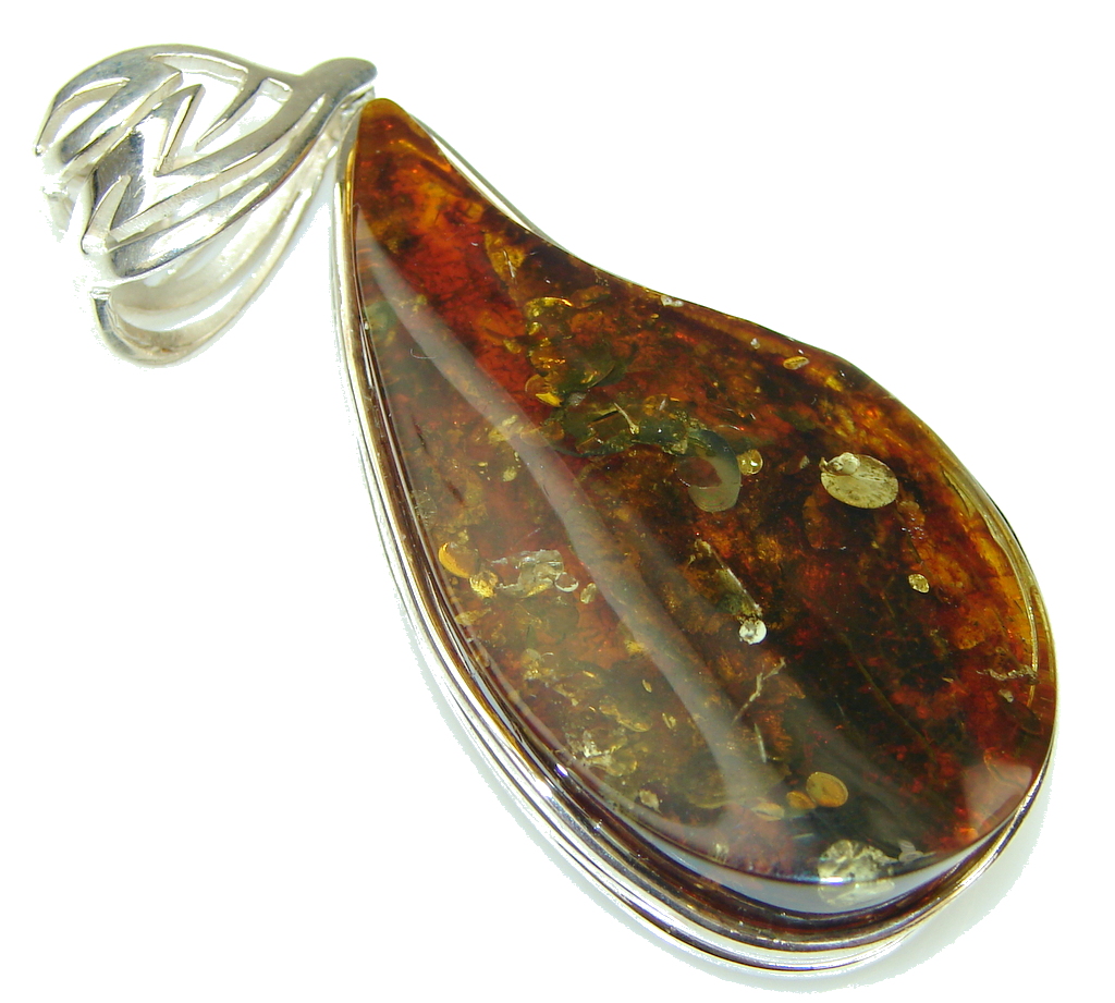 Stunning! Baltic Polish Amber Sterling Silver Pendant