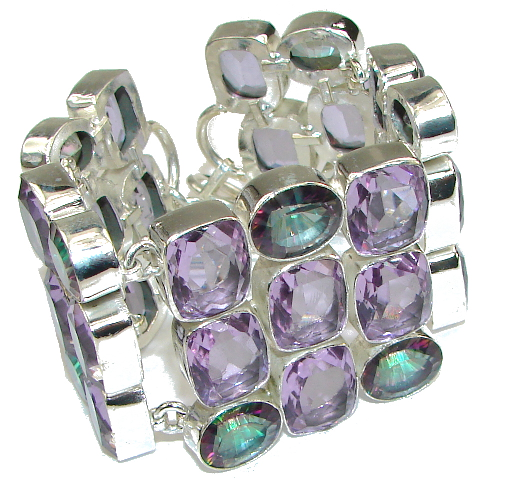 Beautiful! Created Purple Amethyst & Magic Topaz Sterling Silver Bracelet