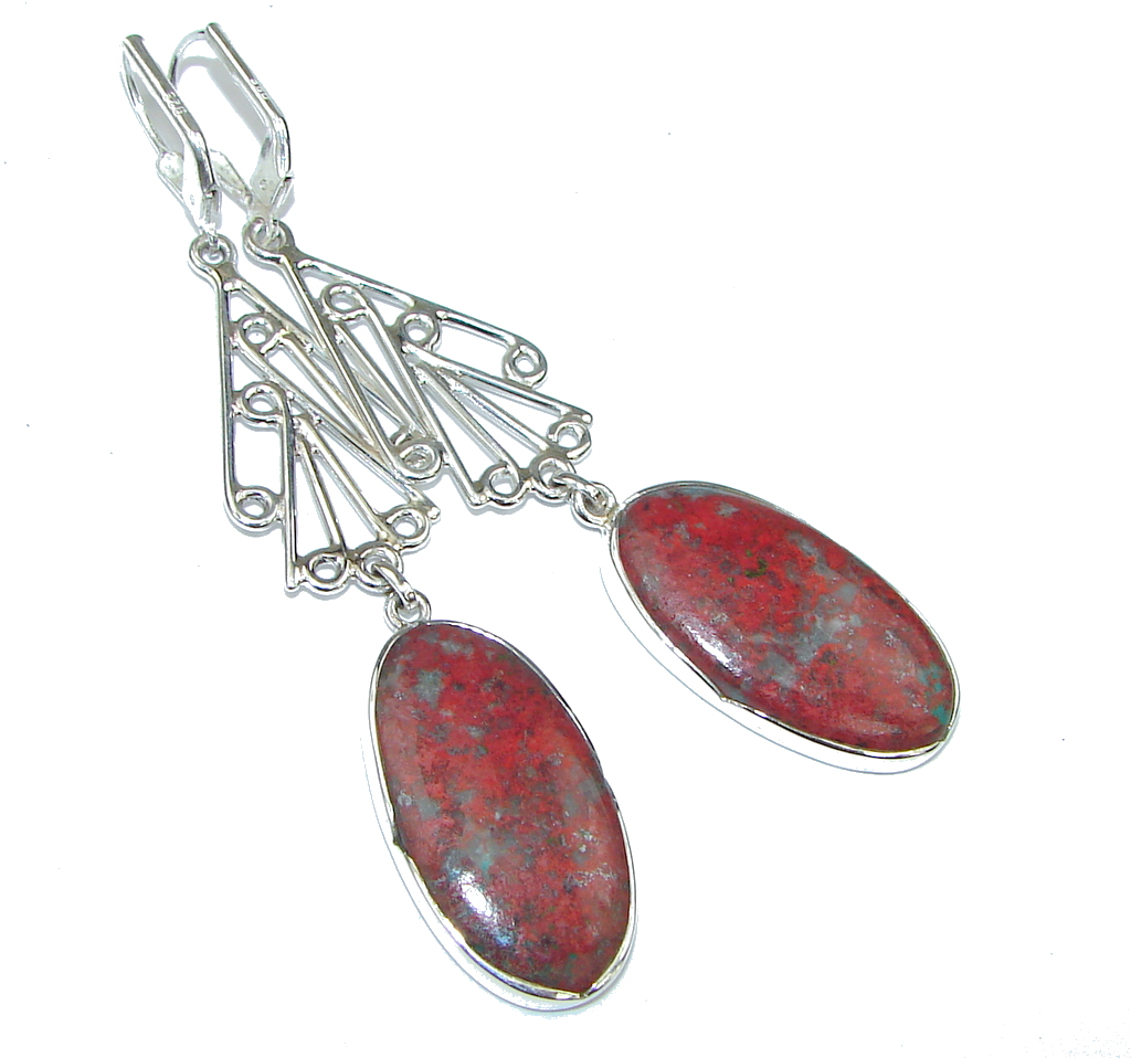 Awesome! Red Sonora Jasper Sterling Silver Earrings / Long