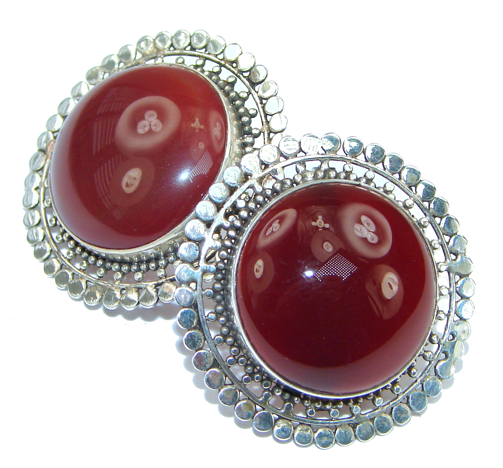 Big! Simple! Dark Brown Carnelian Sterling Silver earrings