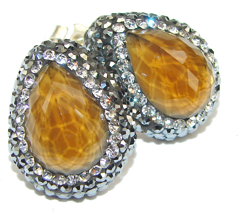 Stunning! Created Yellow Sapphire & White Topaz Sterling Silver earrings