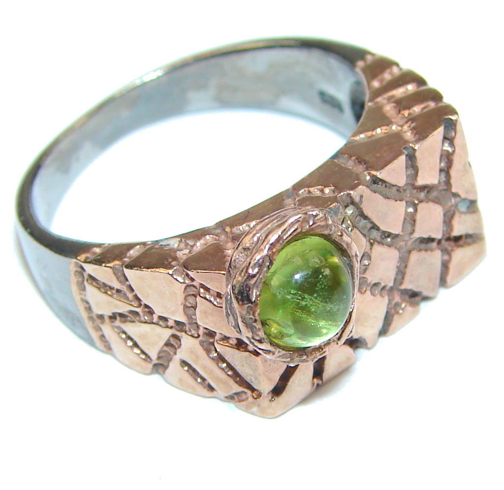 Italy Made! Genuine Green Peridot & Gold Plated Sterling Silver Ring s. 8 1/2