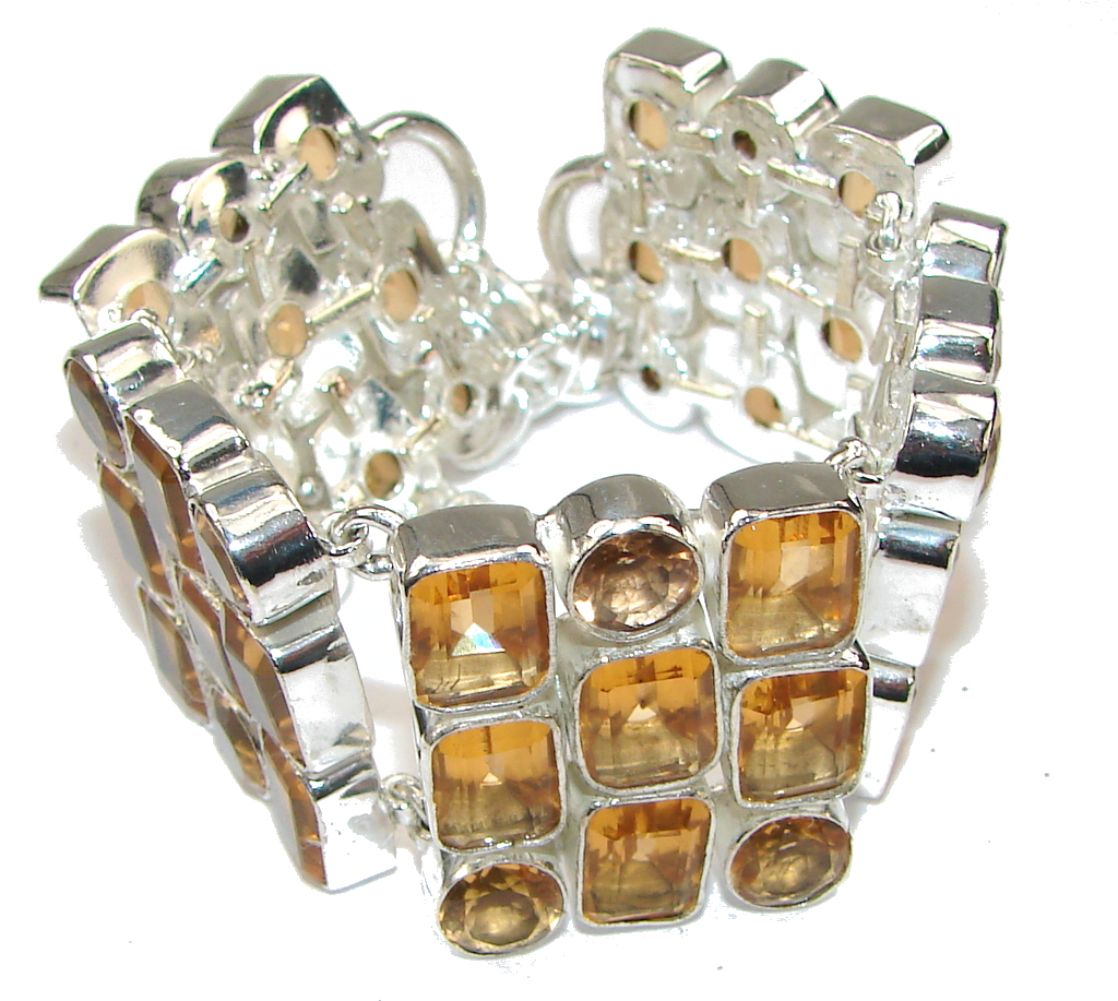 Fabulous Created Ornage Sapphire Sterling Silver Bracelet