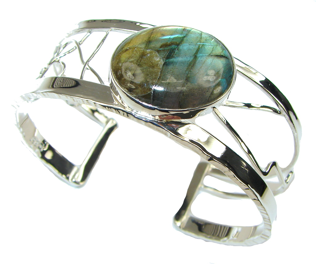 Amazing! Modern Shimmering Labradorite Sterling Silver Bracelet / Cuff
