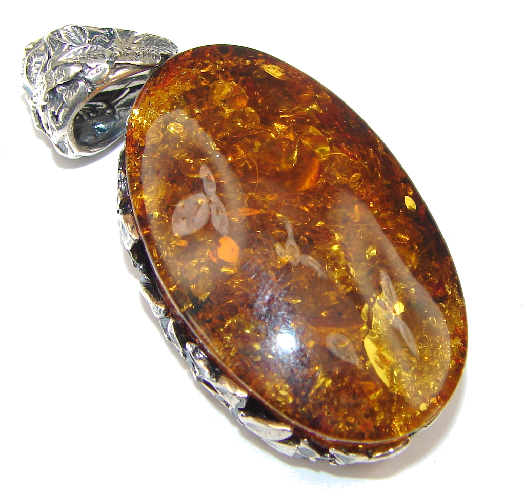 Genuine! Baltic Polish Amber Sterling Silver Pendant