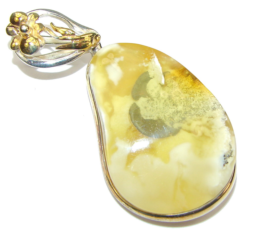 Exclusive! Baltic Polish Amber, Gold Plated Sterling Silver pendant