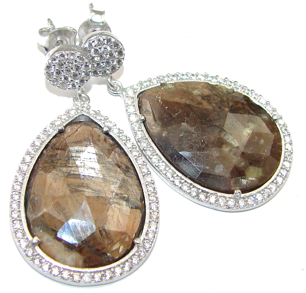 Exclusive! Chocolate Sapphire & White Topaz Sterling Silver earrings