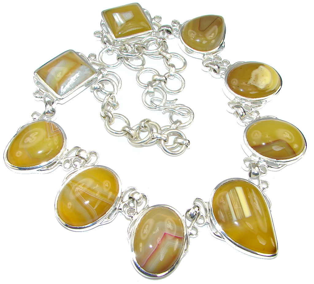 Big! SunShine! Yellow Botswana Agate Sterling Silver necklace