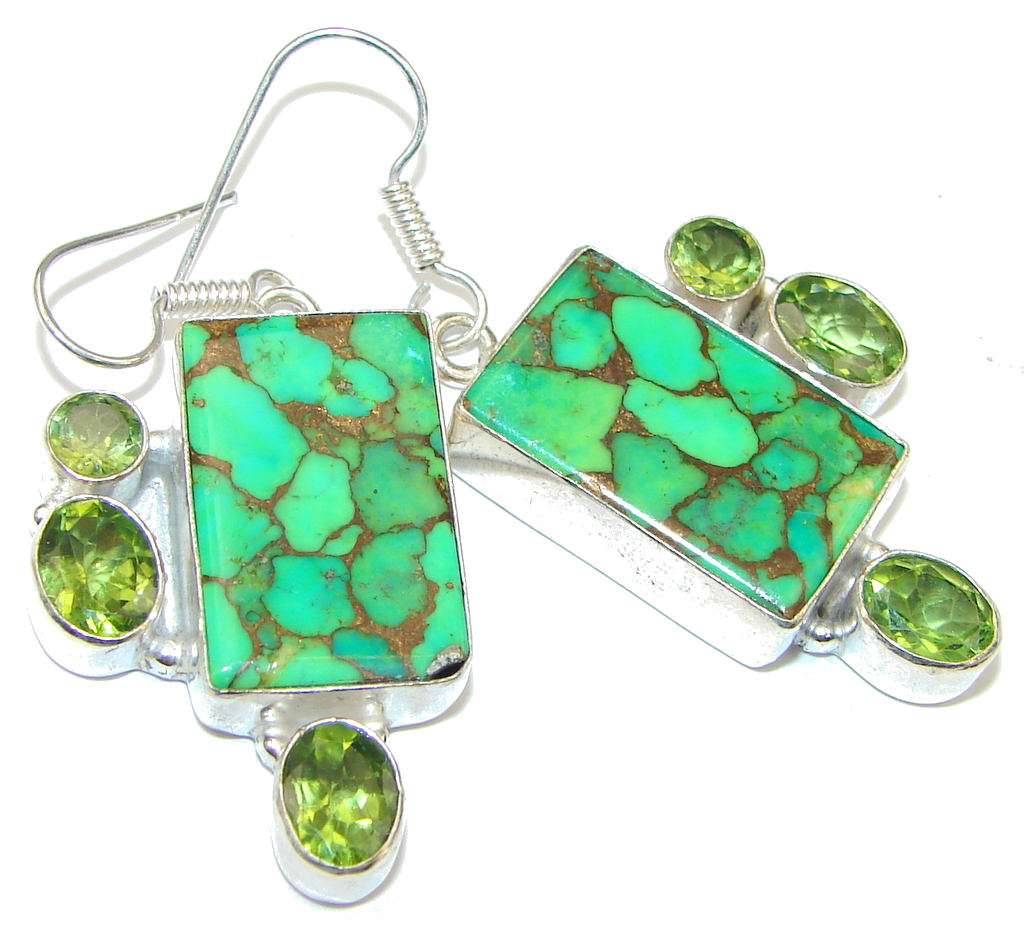 Awesome! Green Copper Turquoise Sterling Silver earrings