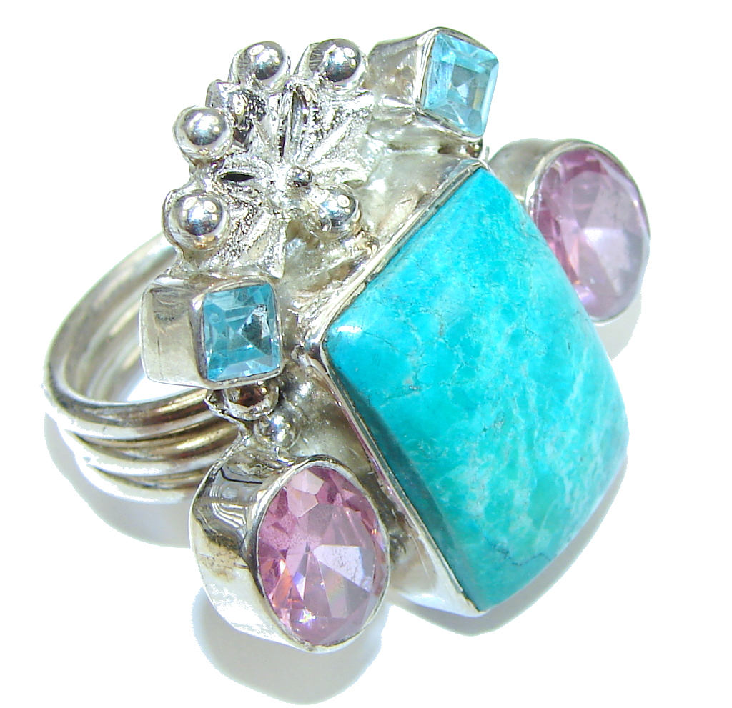 Aura Of Beauty! Blue Amazonite Sterling Silver ring s. 8