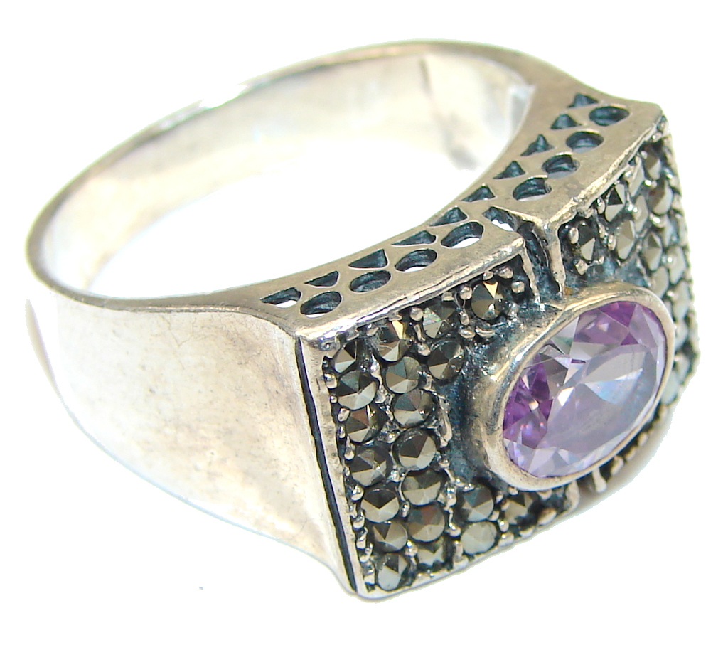 Amazing! Light Lilac Quartz & Marcasite Sterling Silver Ring s. 9 1/2