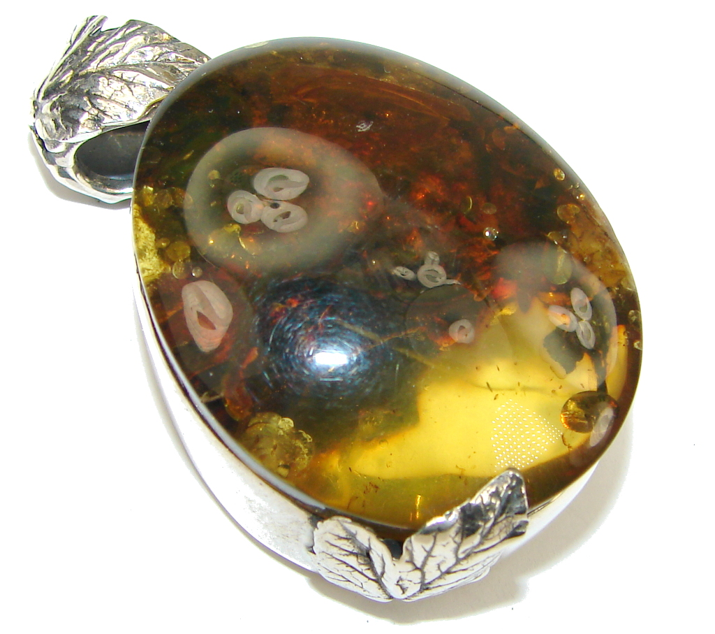 Big! Beauty Center! AAA Baltic Polish Amber Sterling Silver Pendant