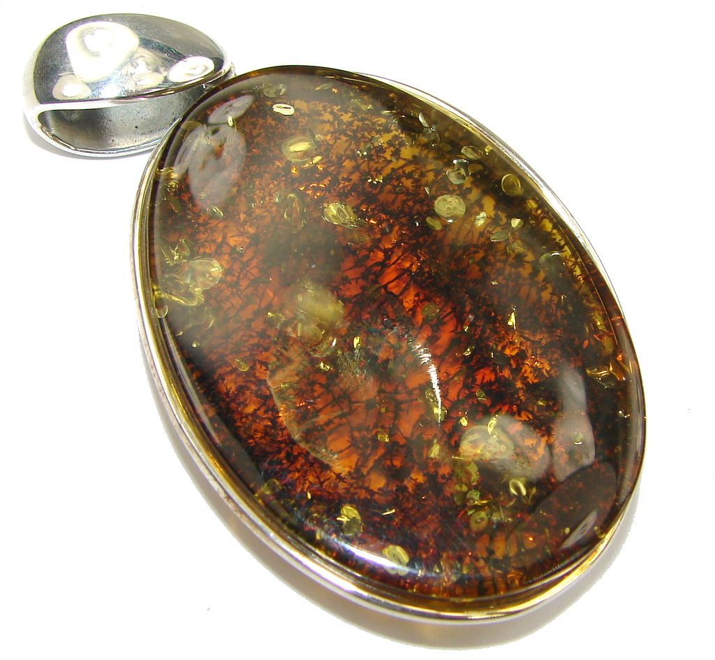 Big! Incredible AAA Baltic Polish Amber Sterling Silver Pendant