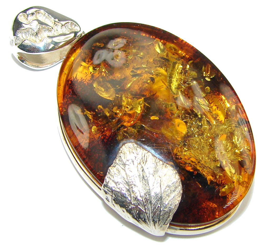 Perfect Gift! AAA Baltic Polish Amber Sterling Silver Pendant