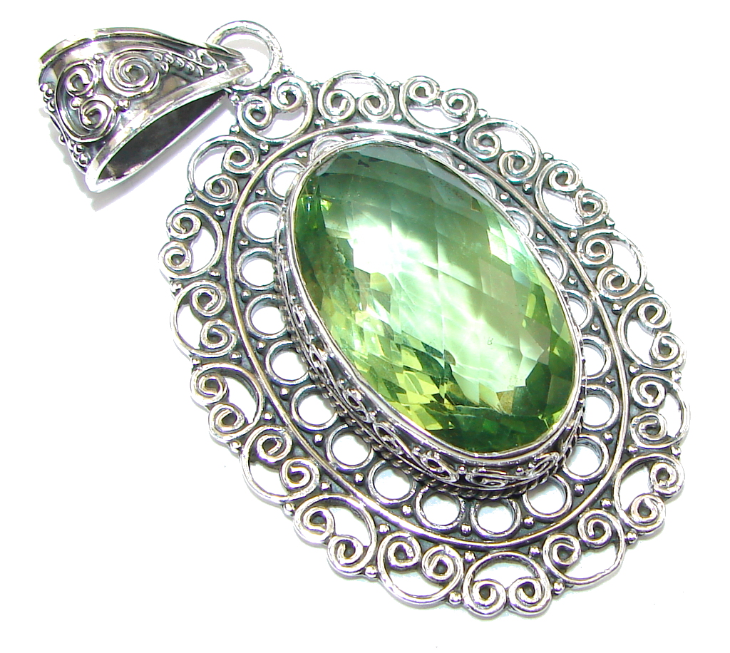 Bali Secret! Created Green Peridot Sterling Silver Pendant