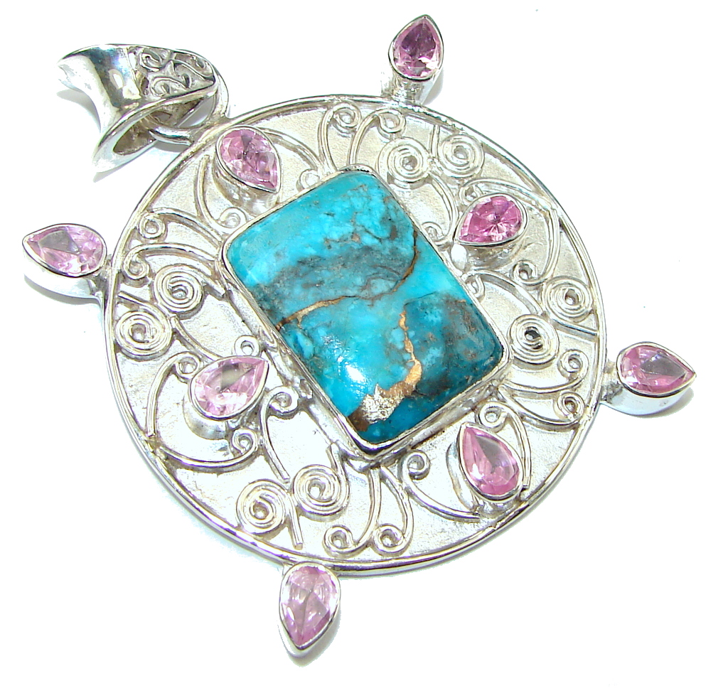 Mystic Sky! Copper Blue Turquoise Sterling Silver Pendant