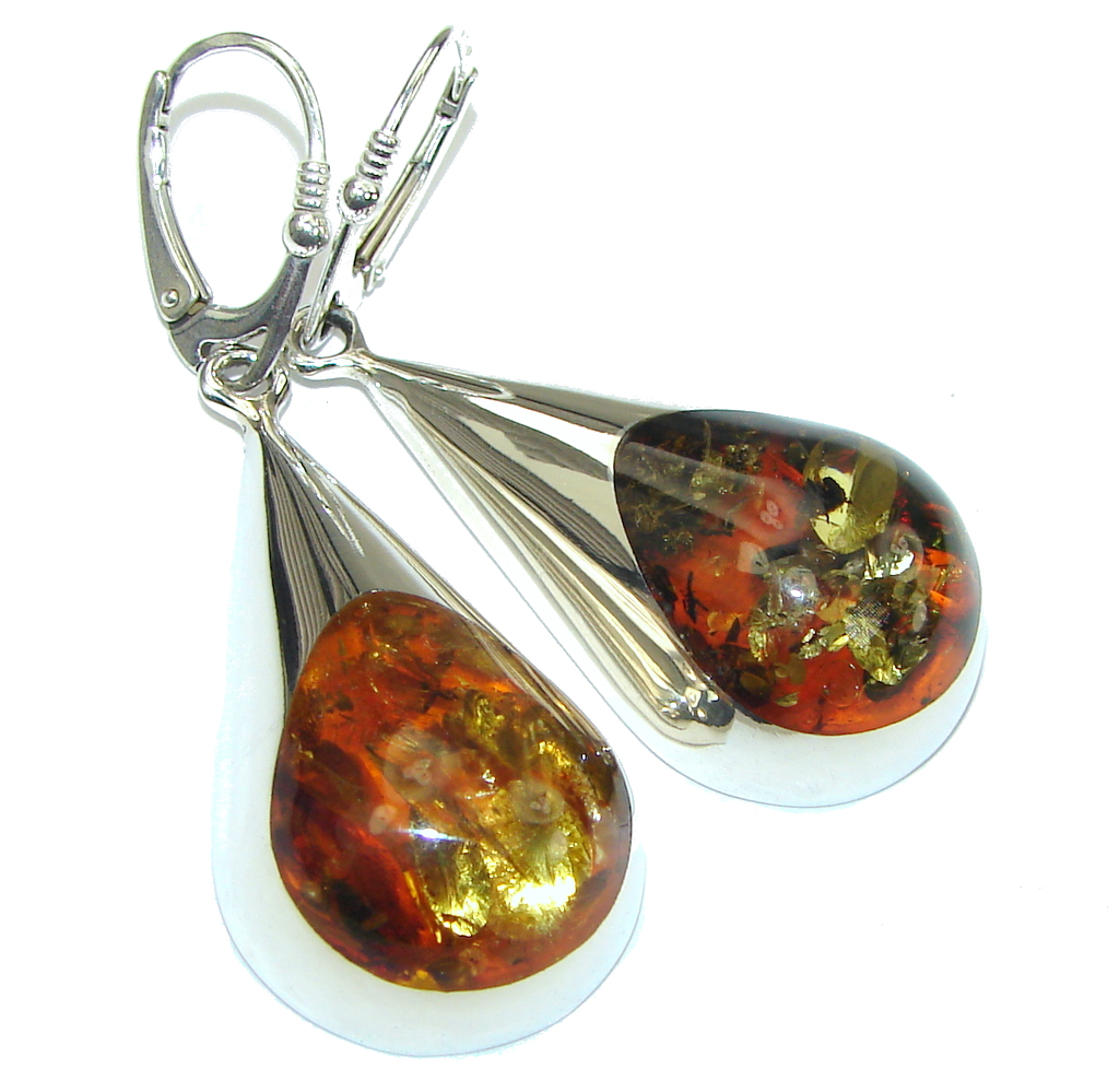 Natural Beauty! Polish Baltic Amber Sterling Silver earrings
