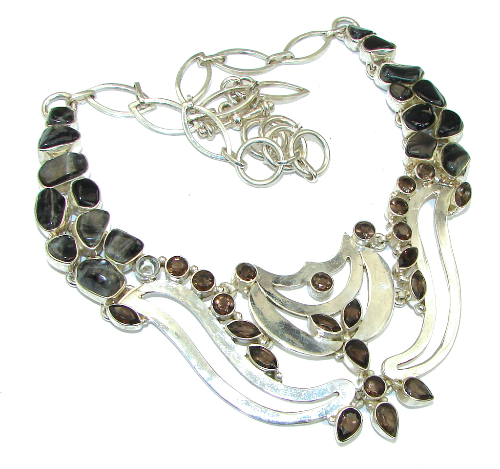 Beautiful Design! Brown Smoky Topaz Sterling Silver necklace