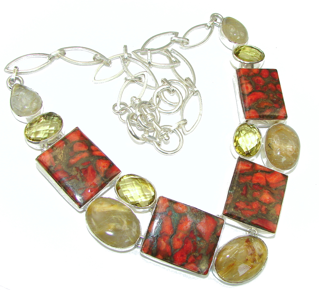 Excellent! Orange Copper Turquoise Sterling Silver necklace