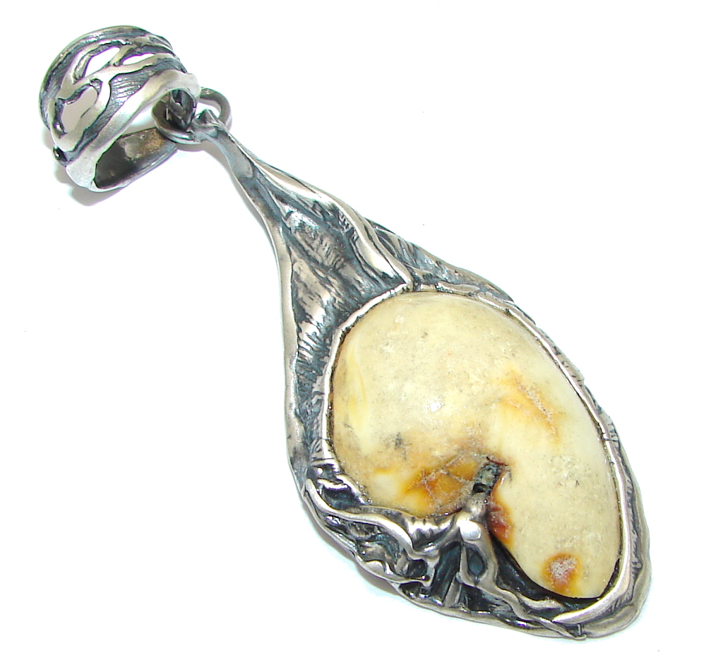 Big! Vintage Style! Butterscotch Amber Sterling Silver Pendant