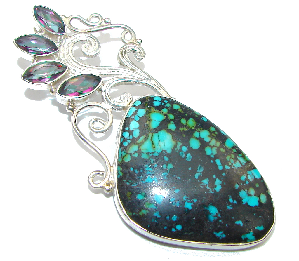 Big! Corrico Lake Blue Turquoise Sterling Silver Pendant