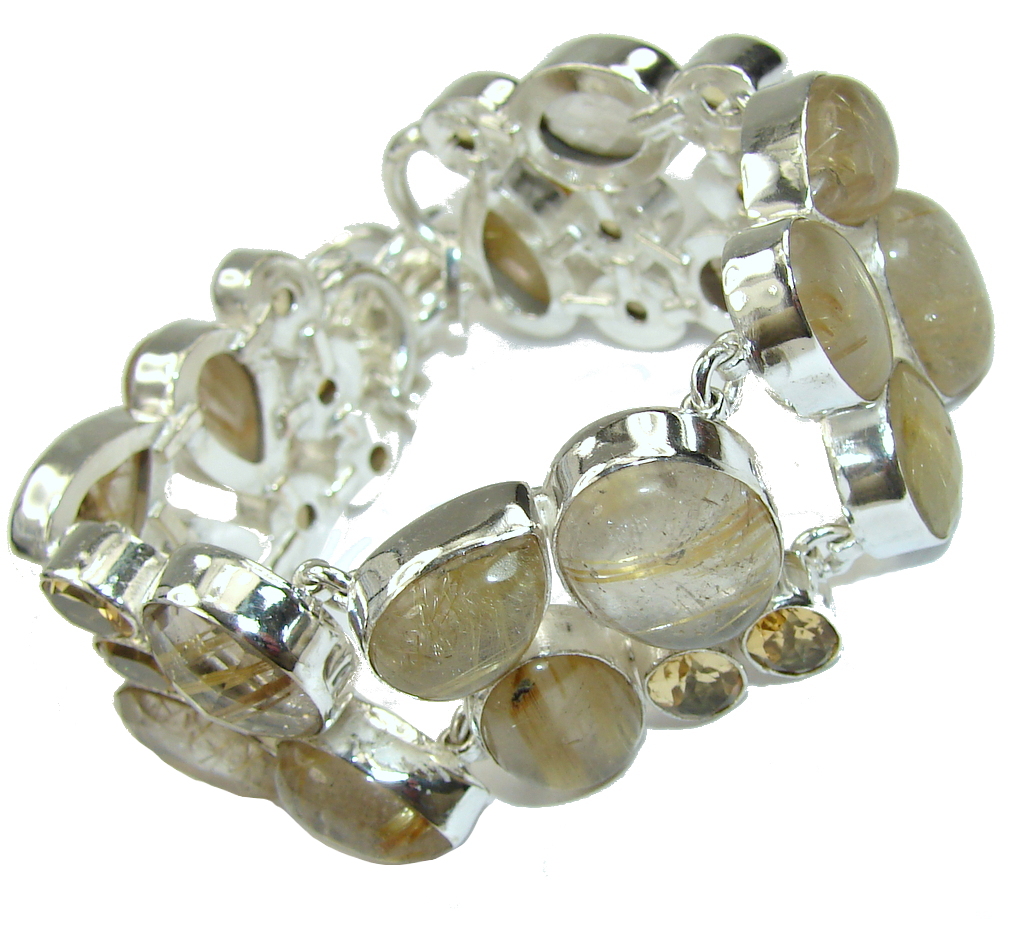 Stunning! Golden Rutilated Quartz & Citrine Sterling Silver Bracelet