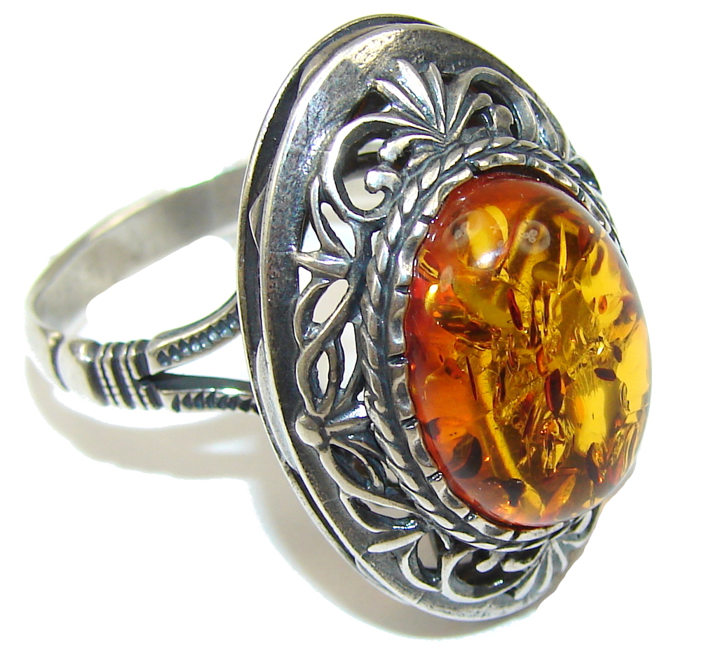 Big! Special Secret! AAA Baltic Polish Amber Sterling Silver Ring s. 11