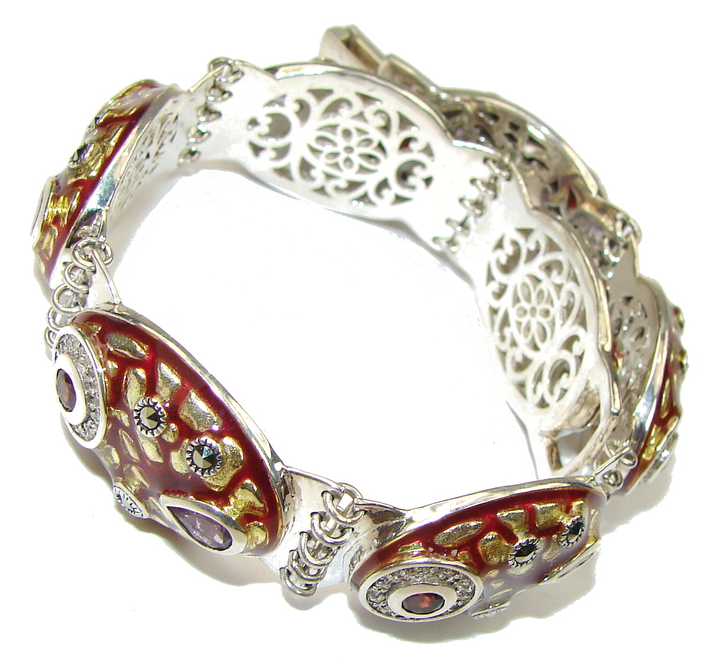 Royal Design! Purple Amethyst & Garnet Sterling Silver Bracelet