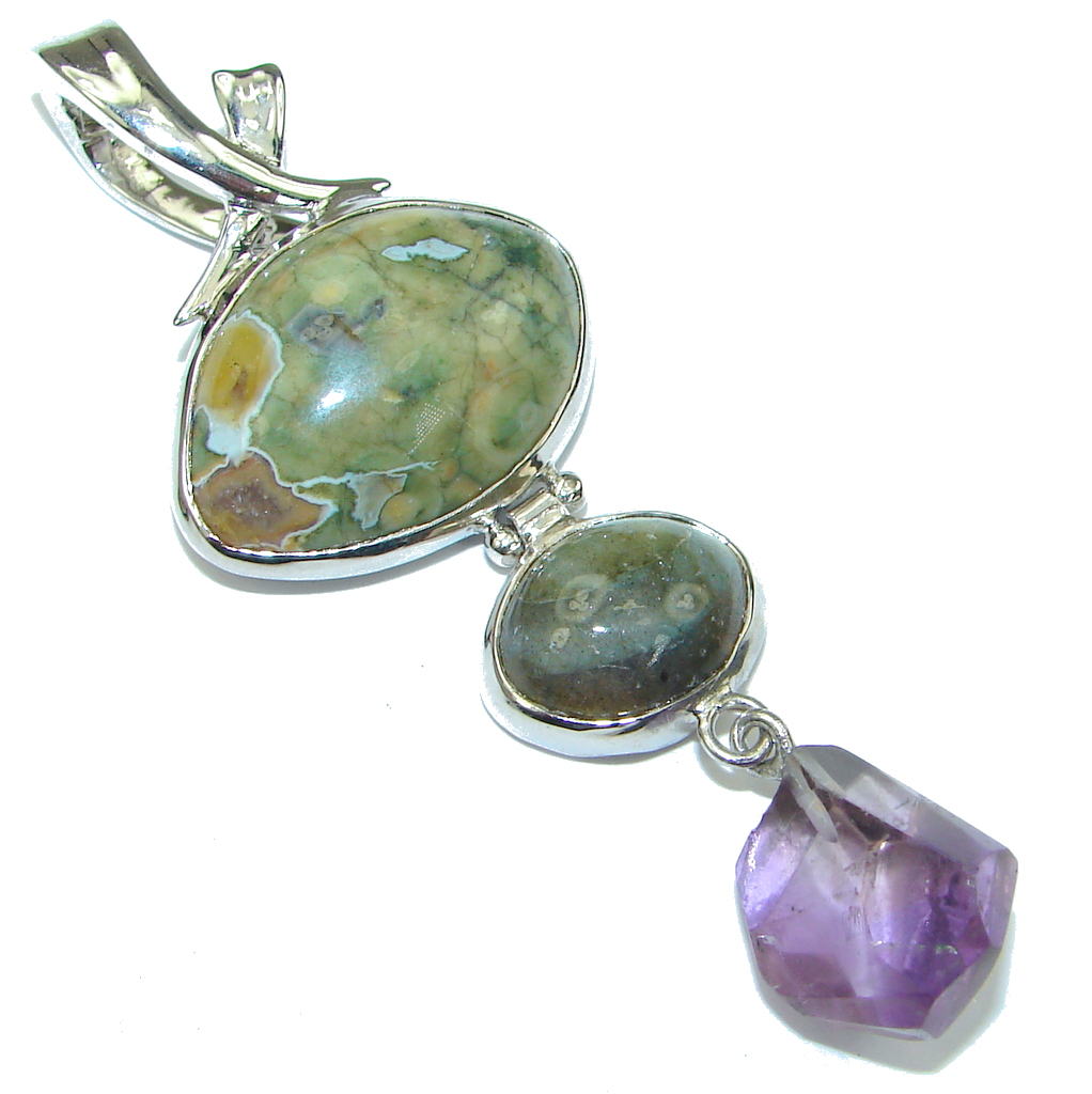 Amazing! Green Rainforest Jasper Sterling Silver Pendant