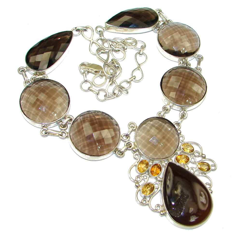 Duality In Brown! Smoky Topaz & Agate Druzy Sterling Silver necklace