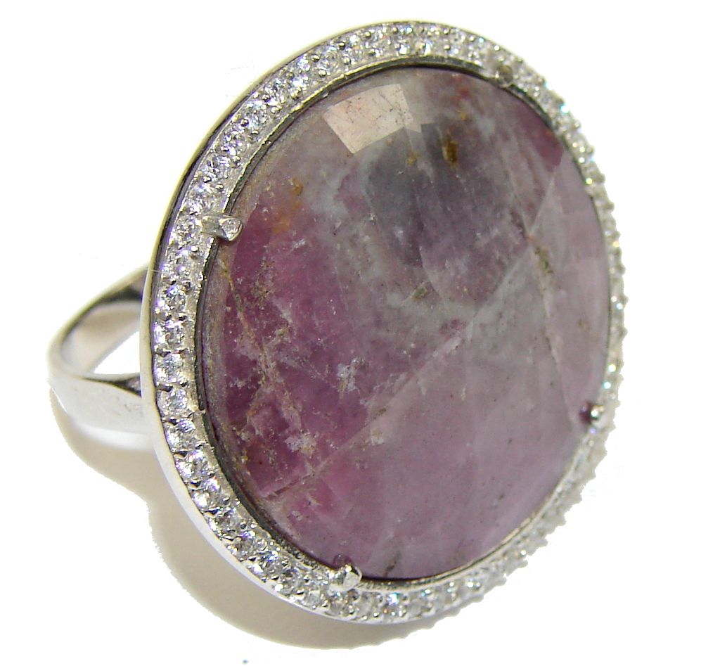 Love's Light! Untreated Red Ruby & White Topaz Sterling Silver Ring s. 8 1/4