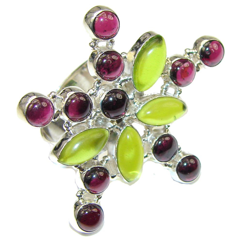Big! Stylish Tourmaline & Peridot Quartz Sterling Silver ring s. 9 1/4