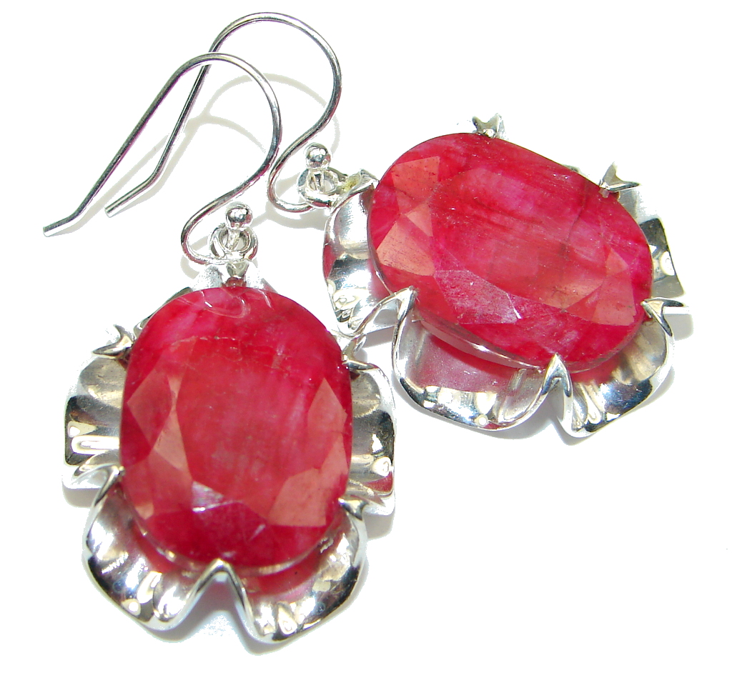 Bold Energetic Red Ruby Sterling Silver earrings / Long