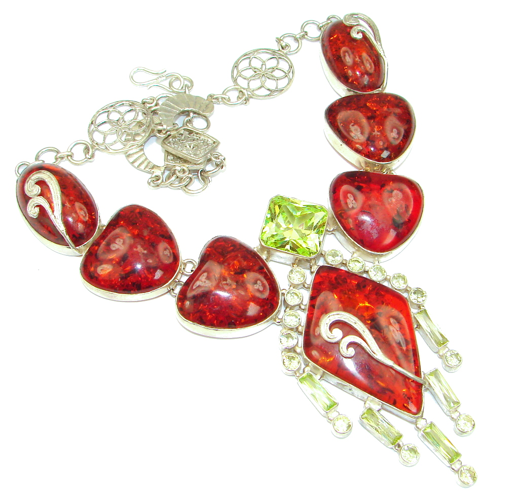 Pale Beauty! Copal & Green Quartz Sterling Silver necklace