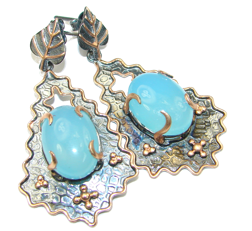 Big! Gorgeous LIght Blue Aquamarine, Rose Gold Plated, Rhodium Plated Sterling Silver Earrings