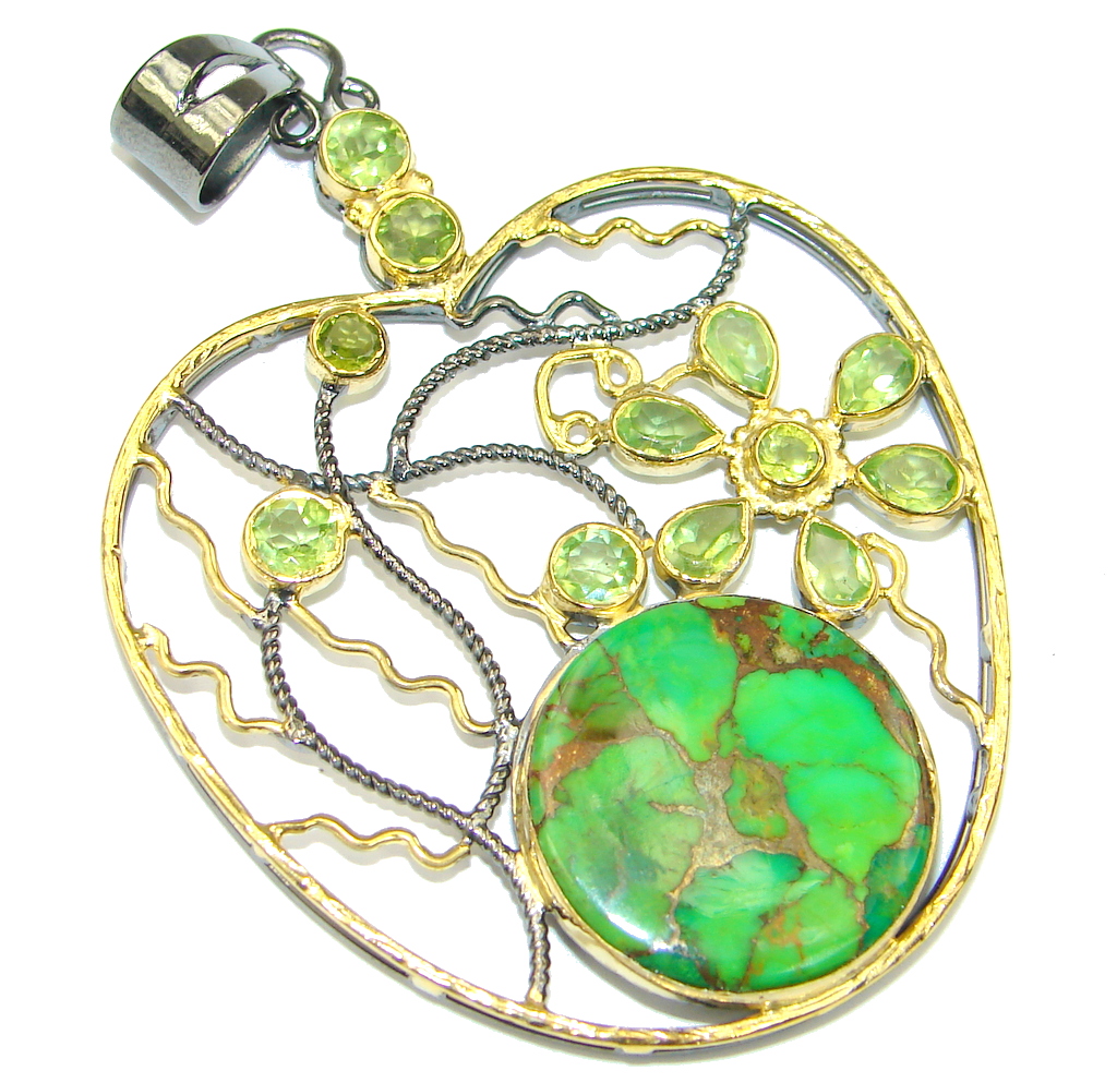Big! Fashion Apple! Green Copper Turquoise, Gold Plated, Rhodium Plated Sterling Silver Pendant