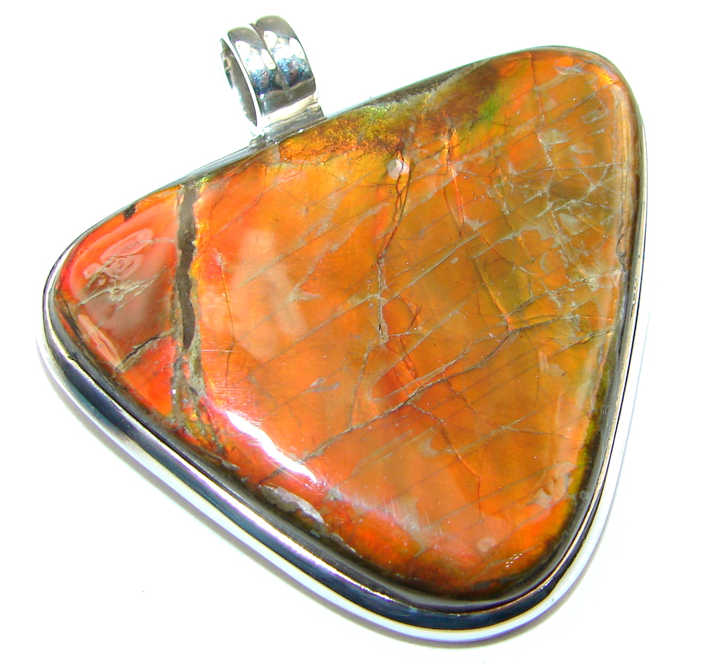 Genuine! Red AAA Ammolite Sterling Silver Pendant