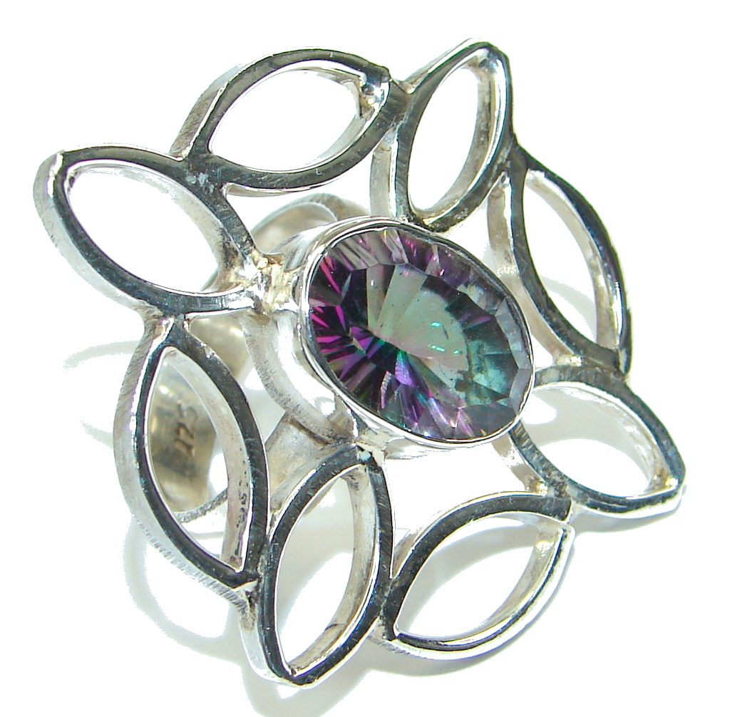 Big! Exotic Magic Mystic Topaz Sterling Silver ring; s. 8