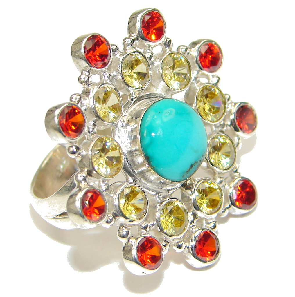 Aura Of Beauty! Blue Turquoise Sterling Silver ring s. 7 1/4
