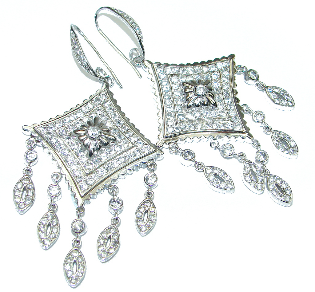 Big! Exclusive White Topaz Sterling Silver earrings