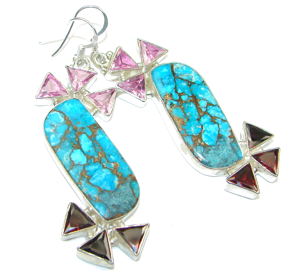Big! Excellent Blue Copper Turquoise Sterling Silver earrings