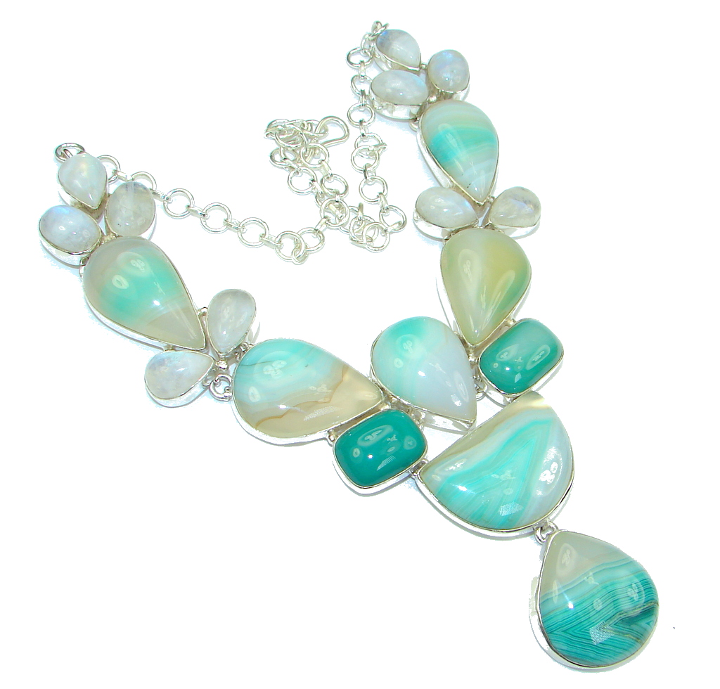 Frost Breeze! Green Botswana Agate Sterling Silver necklace