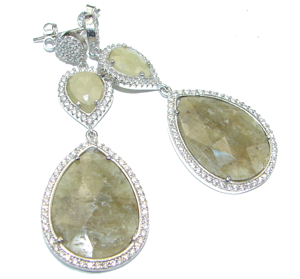 Exclusive! Green Sapphire & White Topaz Sterling Silver earrings