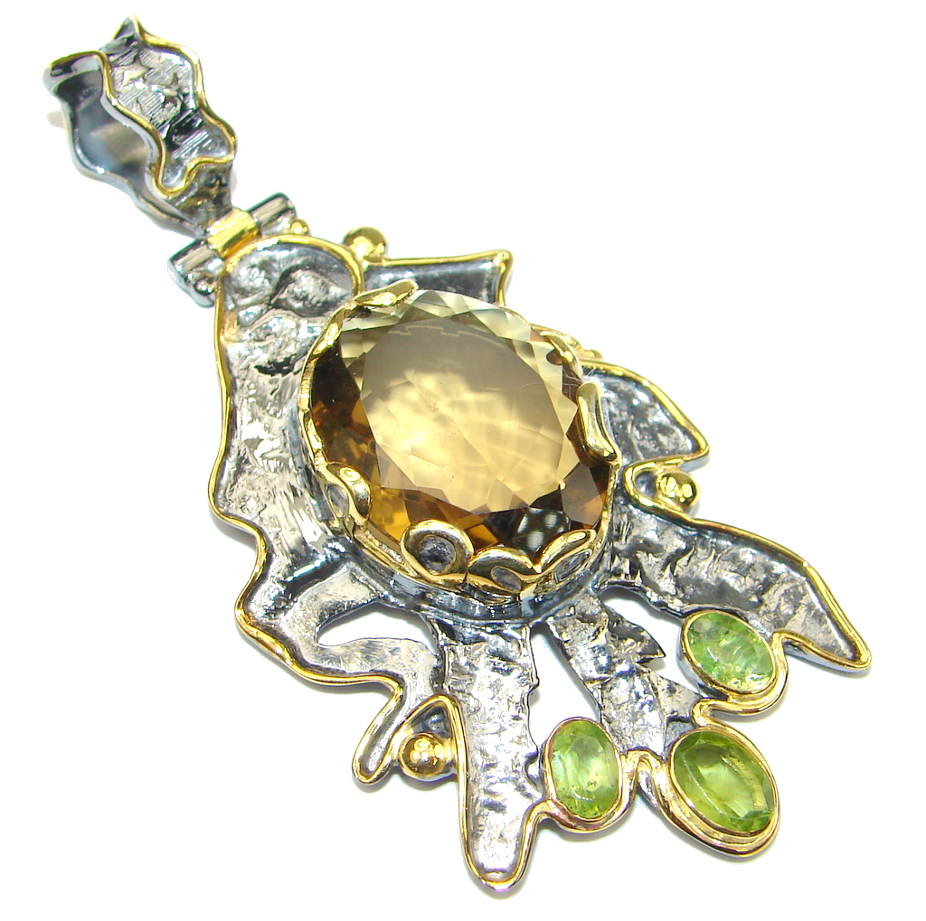 Genuine! Champagne Citrine, Gold Plated, Rhodium Plated Sterling Silver Pendant