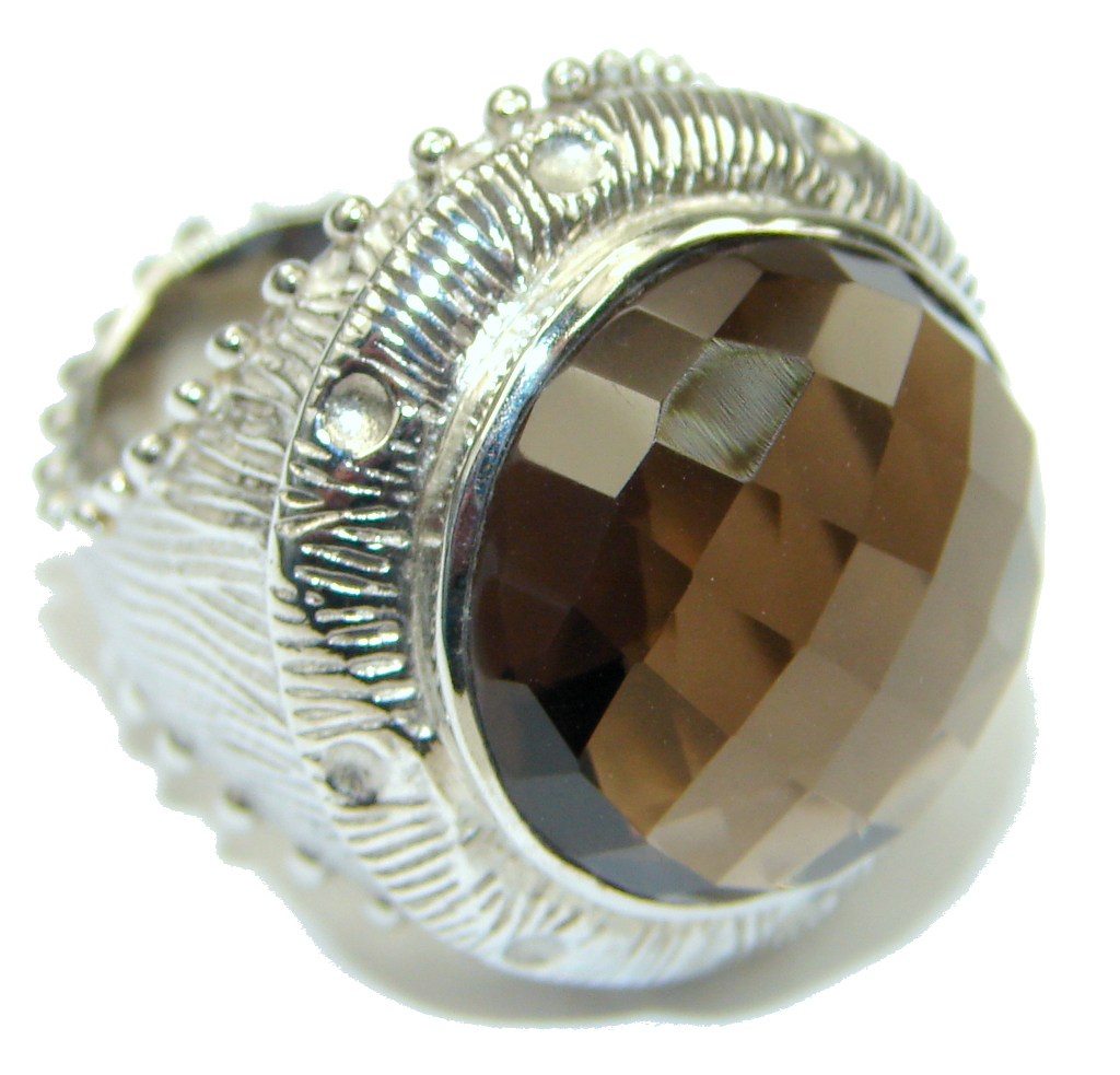Big! Excllent Brown Smoky Topaz Sterling Silver ring s. 7 1/4
