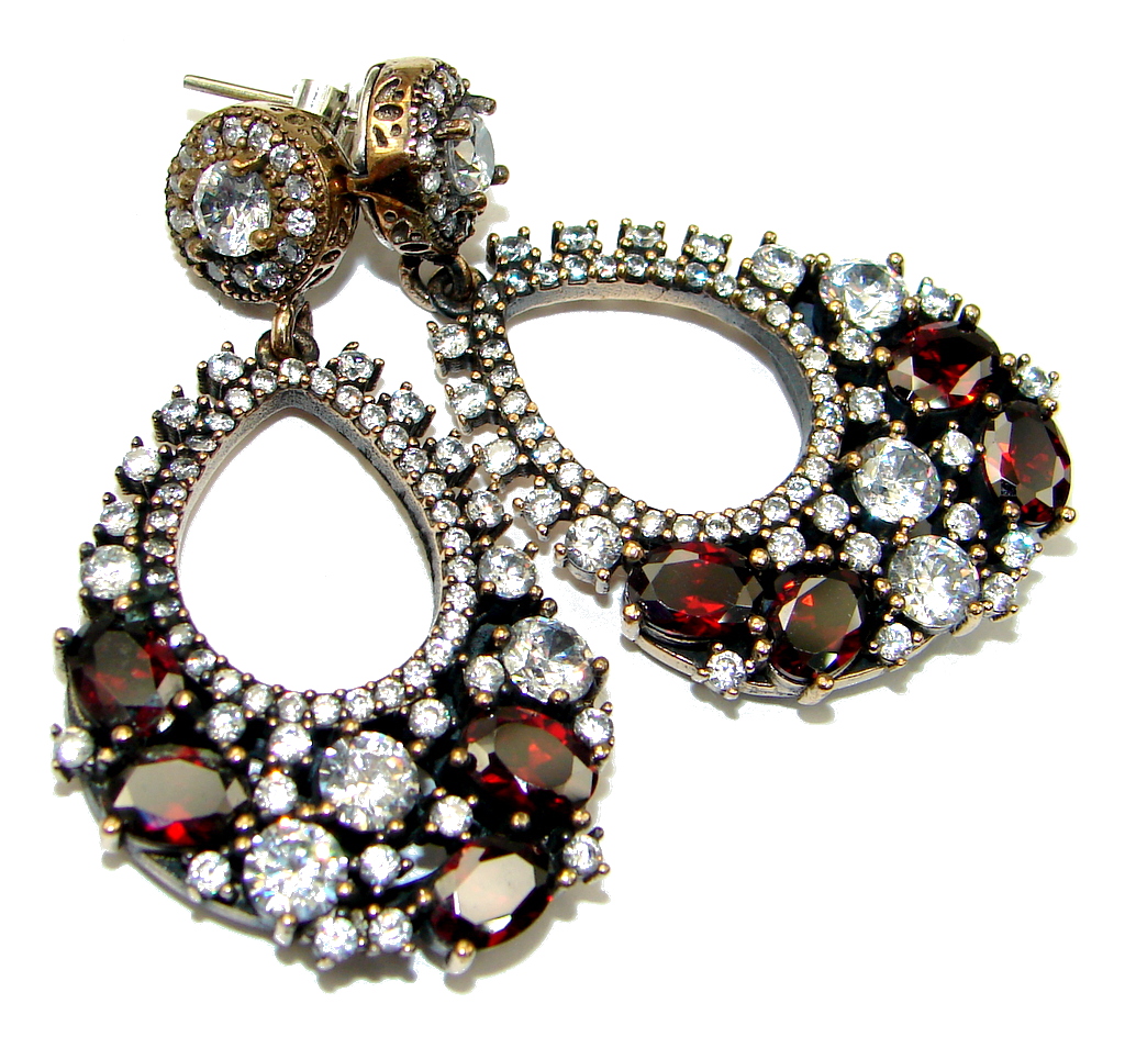 Amazing! Top Quality Garnet & White Topaz Sterling Silver Earrings
